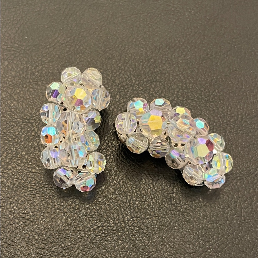 Crystal Aurora Bead Cluster Clip-On Earrings - Clear